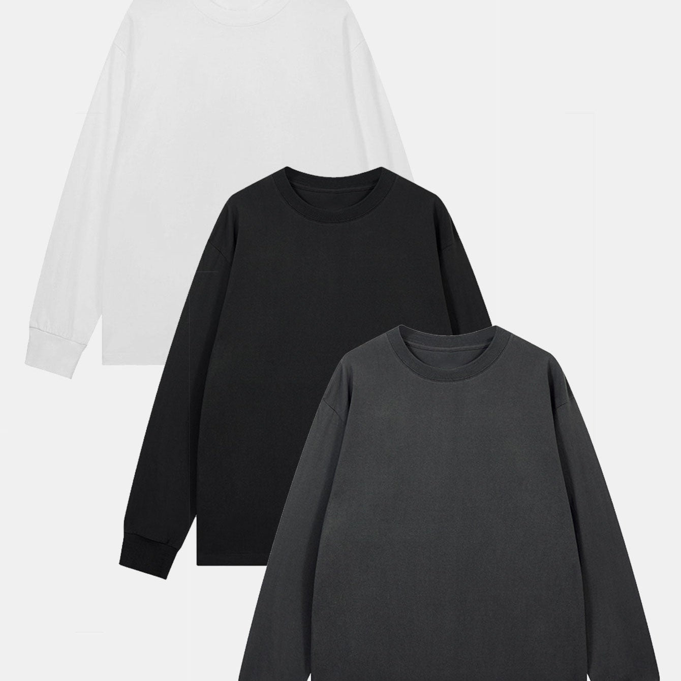 Set of 3 Basic Long Sleeve T-Shirts with Ribbed Cuffs
