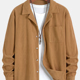 Corduroy Long Sleeve Cuban Collar Shirt with Straight Leg Linen Trousers