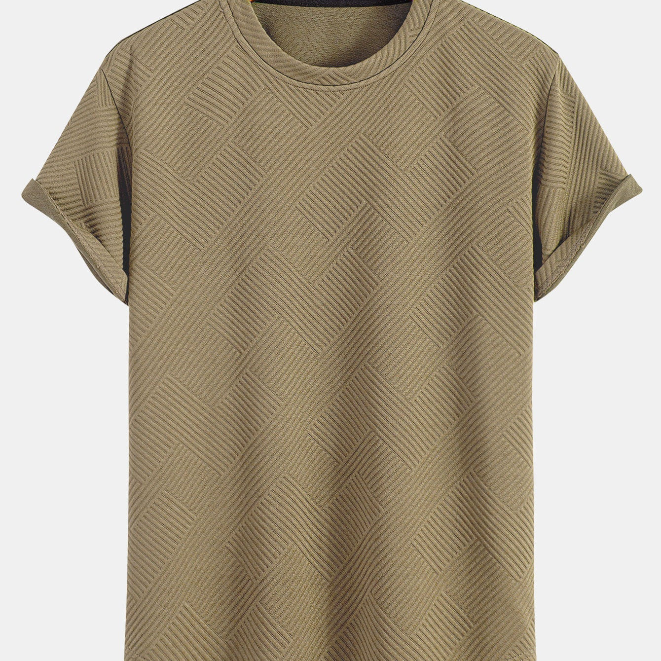 Striped Jacquard Short Sleeve T-Shirt with Arc Hem