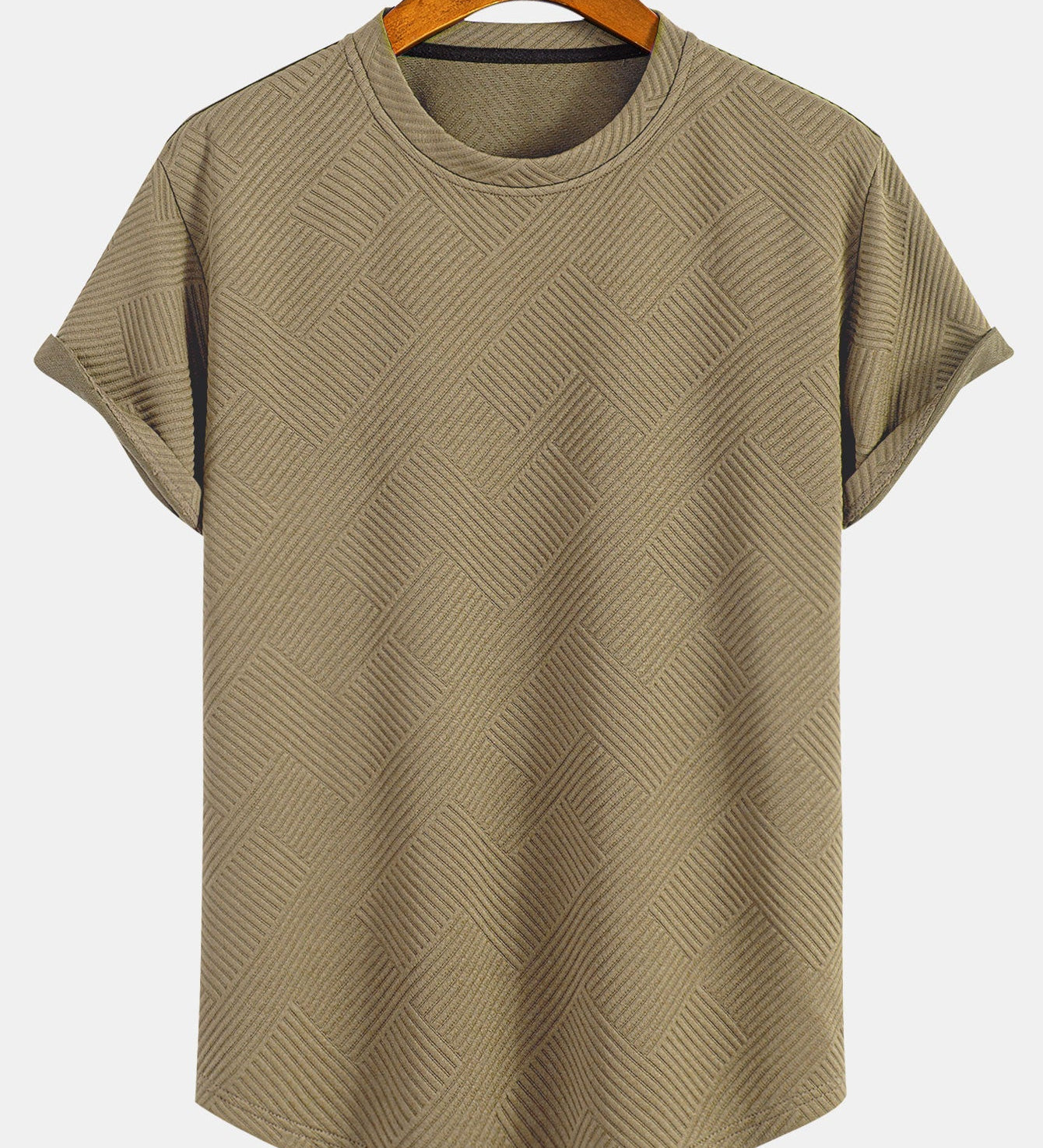Striped Jacquard Short Sleeve T-Shirt with Arc Hem