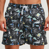 Palm Tree and Sailboat Pattern Swim Shorts