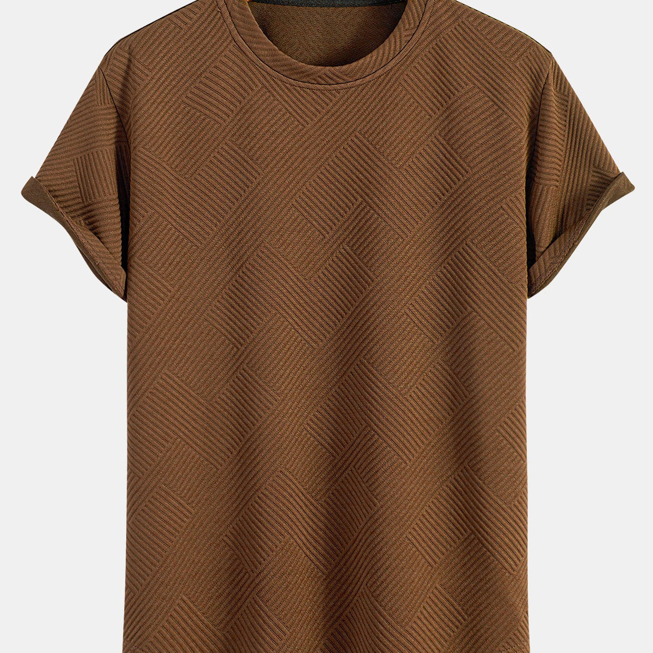 Striped Jacquard Short Sleeve T-Shirt with Arc Hem
