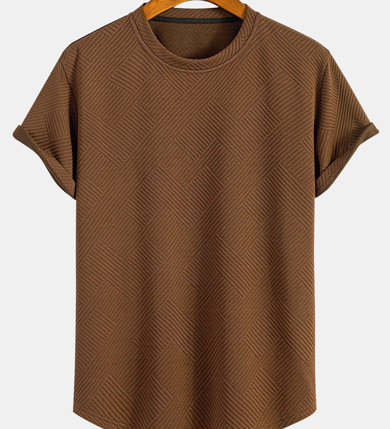 Striped Jacquard Short Sleeve T-Shirt with Arc Hem