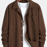 Corduroy Long Sleeve Cuban Collar Shirt with Straight Leg Linen Trousers
