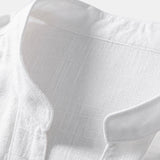 Short Sleeve Stand Collar Shirt in Linen-Rayon Blend