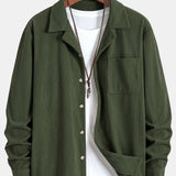 Corduroy Long Sleeve Cuban Collar Shirt with Straight Leg Linen Trousers