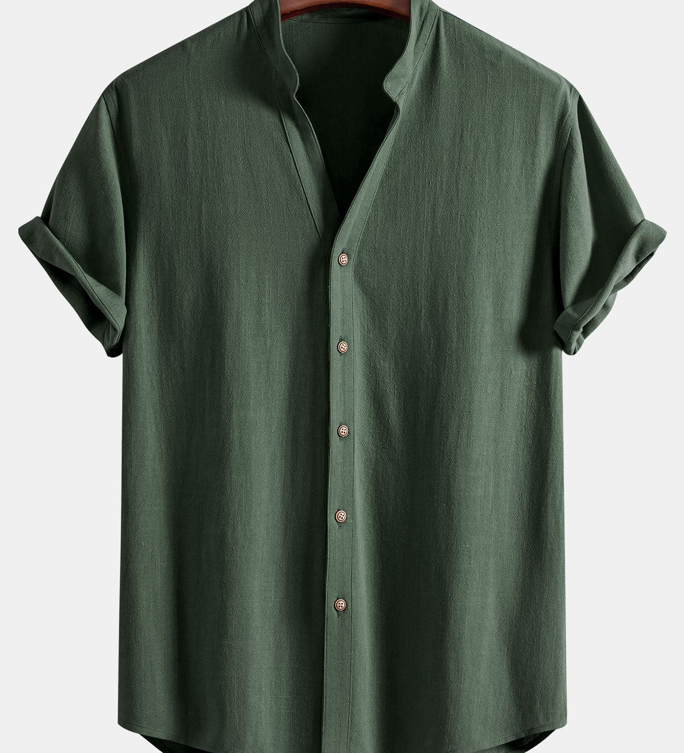 Short Sleeve Stand Collar Shirt in Linen-Rayon Blend