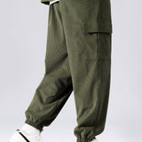 Textured Hooded Sweater with Long Line Design & Corduroy Cargo Pants