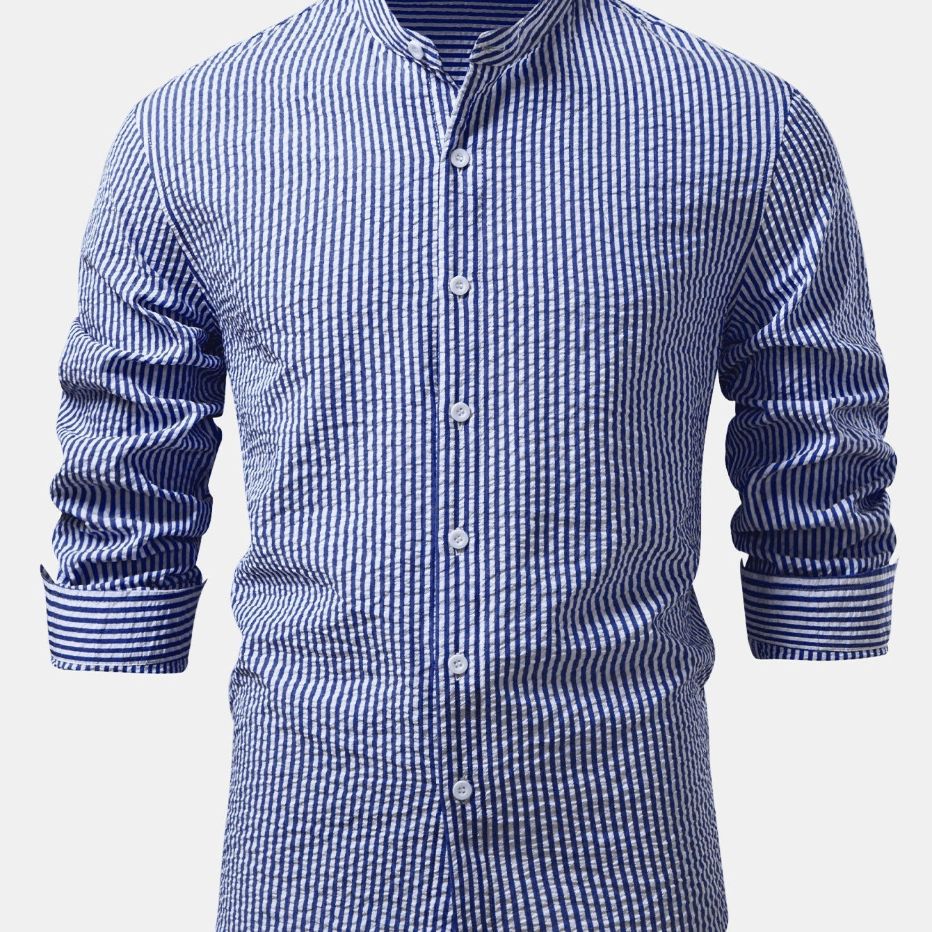 Striped Seersucker Stand Collar Shirt