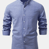 Set of 3 Seersucker Striped Stand Collar Shirts