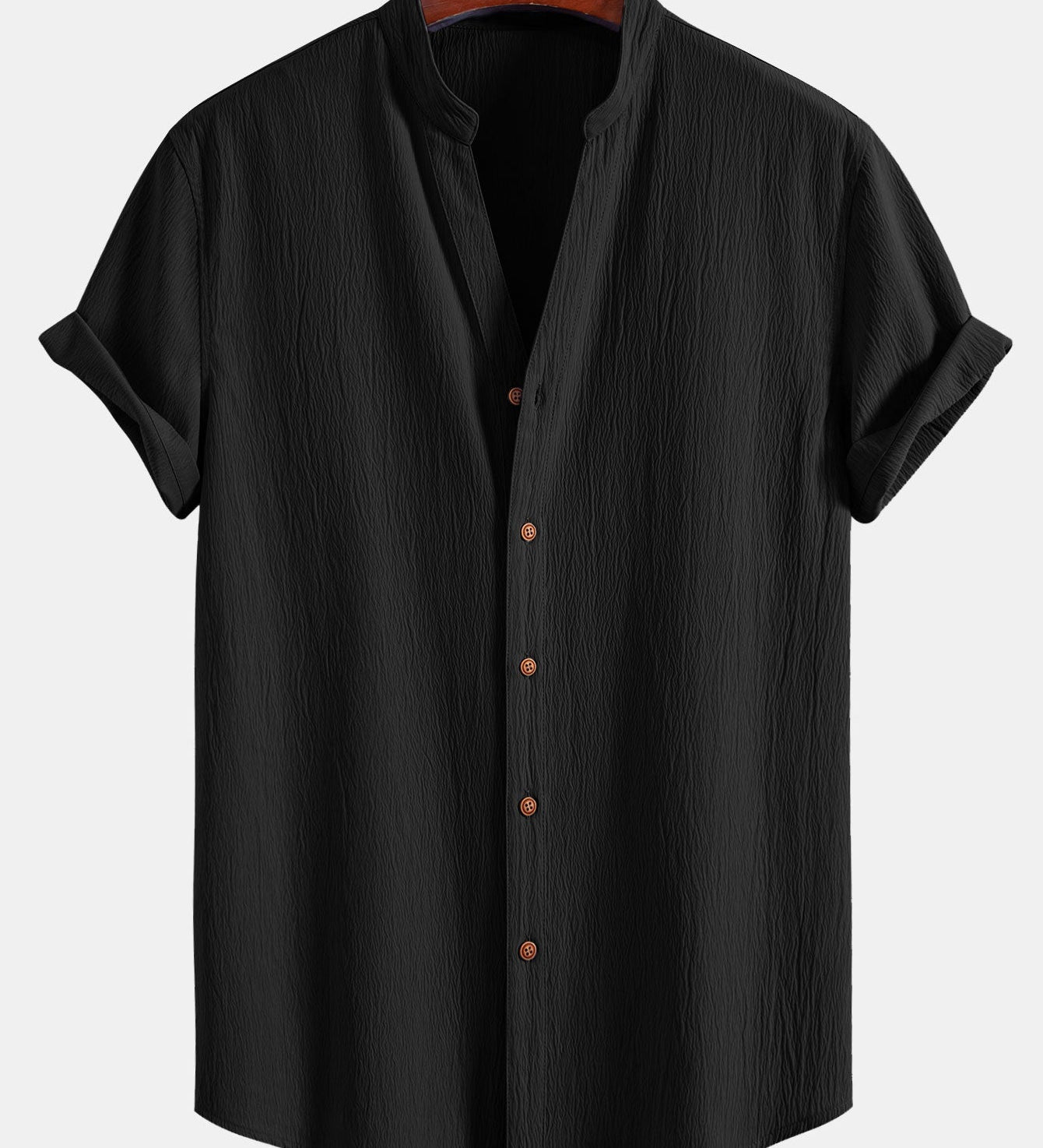 Textured V-Neck Shirt with Wrinkle Detail