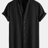 Textured V-Neck Shirt with Wrinkle Detail