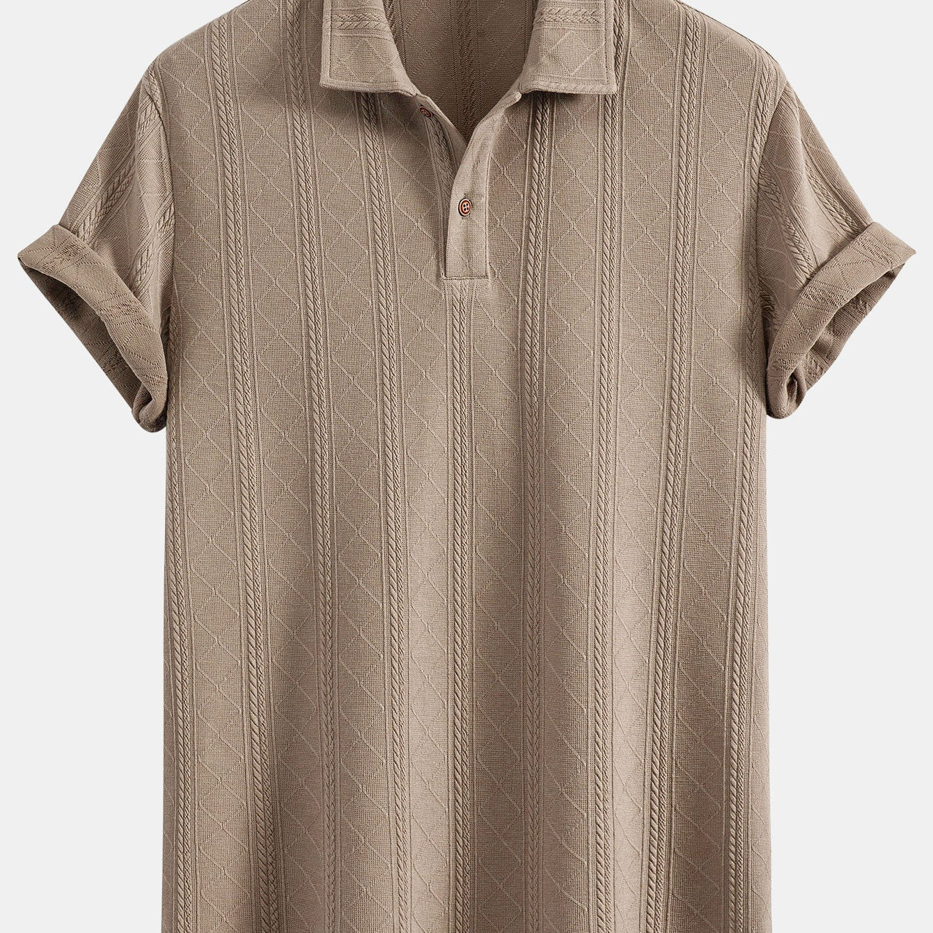Geometric Knit Polo Shirt with Rhombus Texture