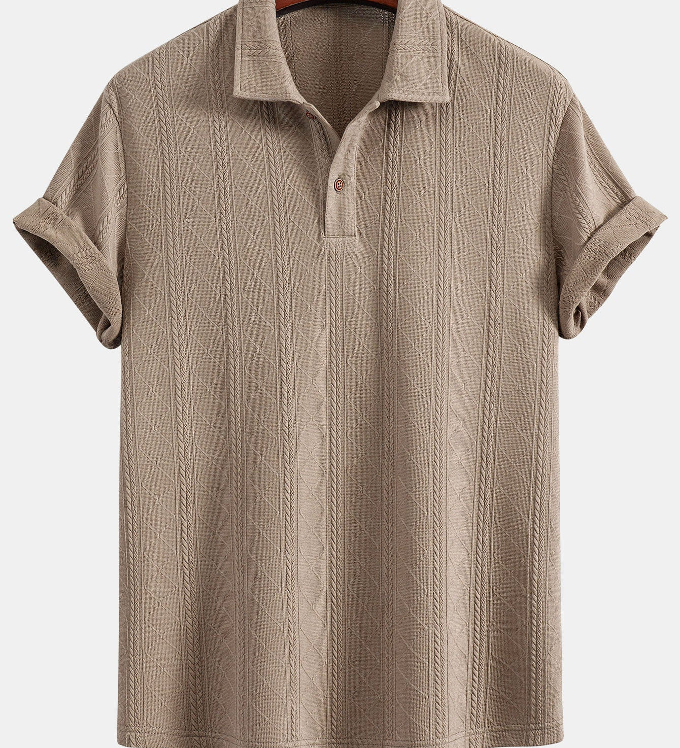Geometric Knit Polo Shirt with Rhombus Texture