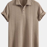 Geometric Knit Polo Shirt with Rhombus Texture