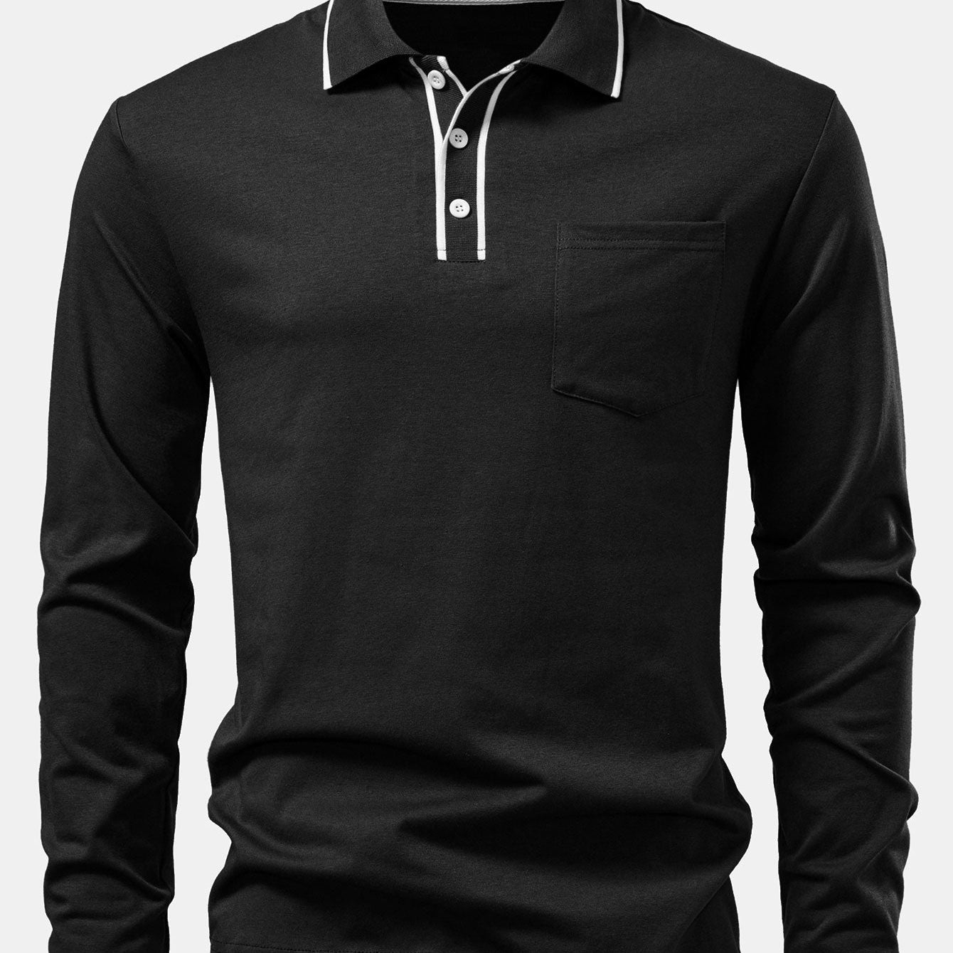 Contrast Pocket Long Sleeve Polo Shirt