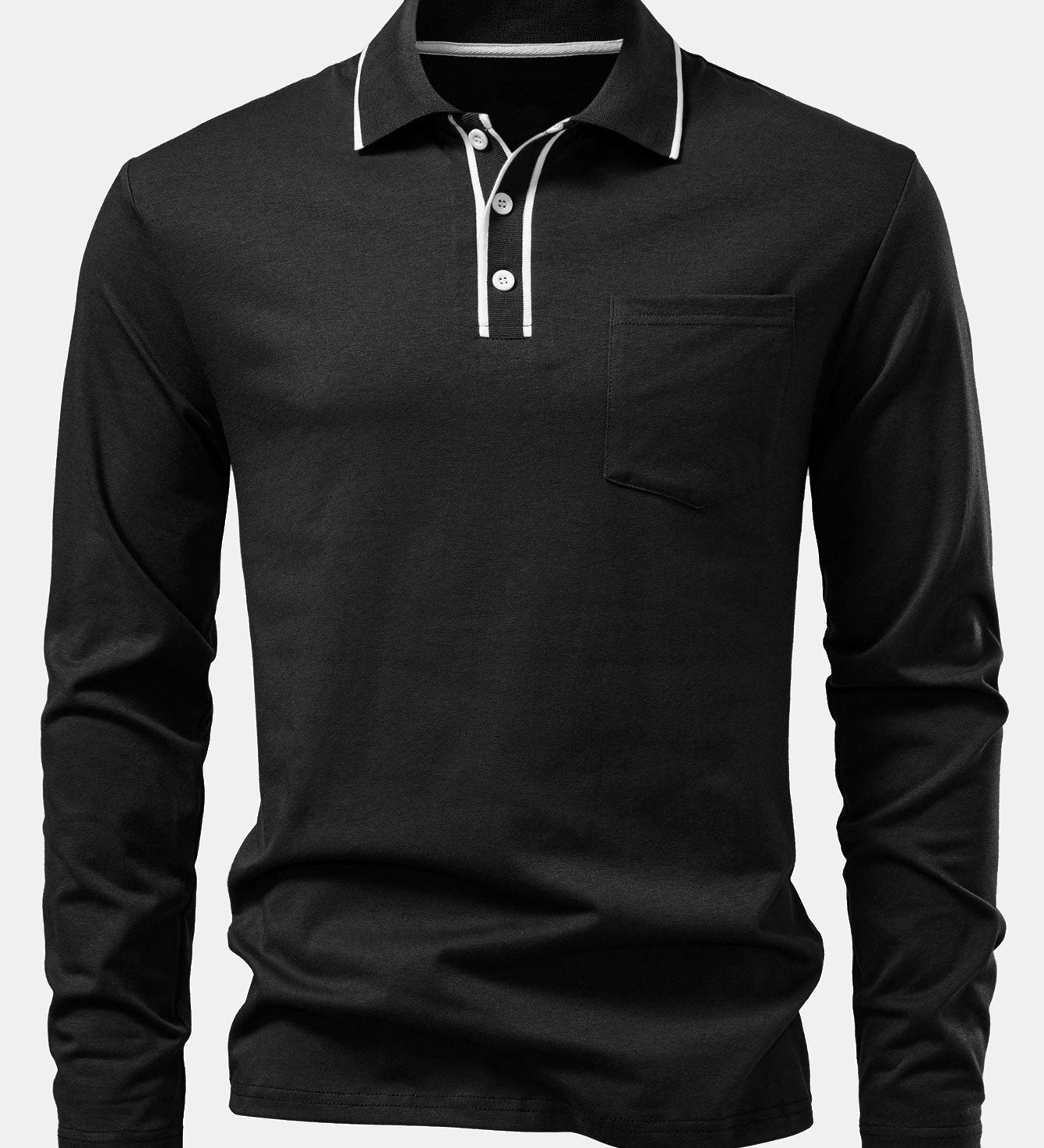 Contrast Pocket Long Sleeve Polo Shirt