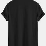 Textured V-Neck Shirt with Wrinkle Detail