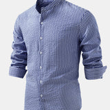 Striped Seersucker Stand Collar Shirt