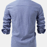 Set of 3 Seersucker Striped Stand Collar Shirts