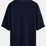 Relaxed Fit Geometric Jacquard V-Neck T-Shirt with Three-Quarter Sleeves and Shorts