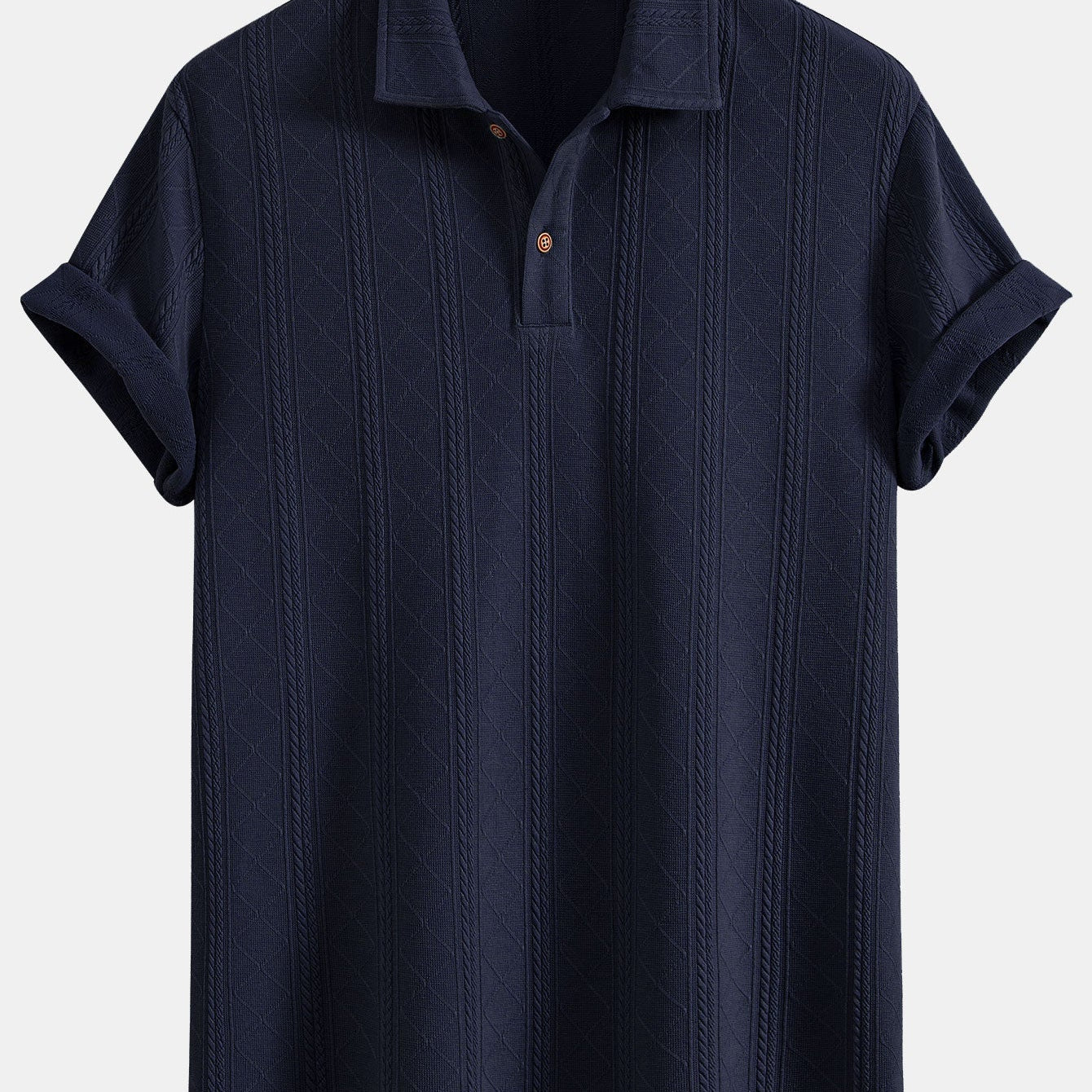 Geometric Knit Polo Shirt with Rhombus Texture