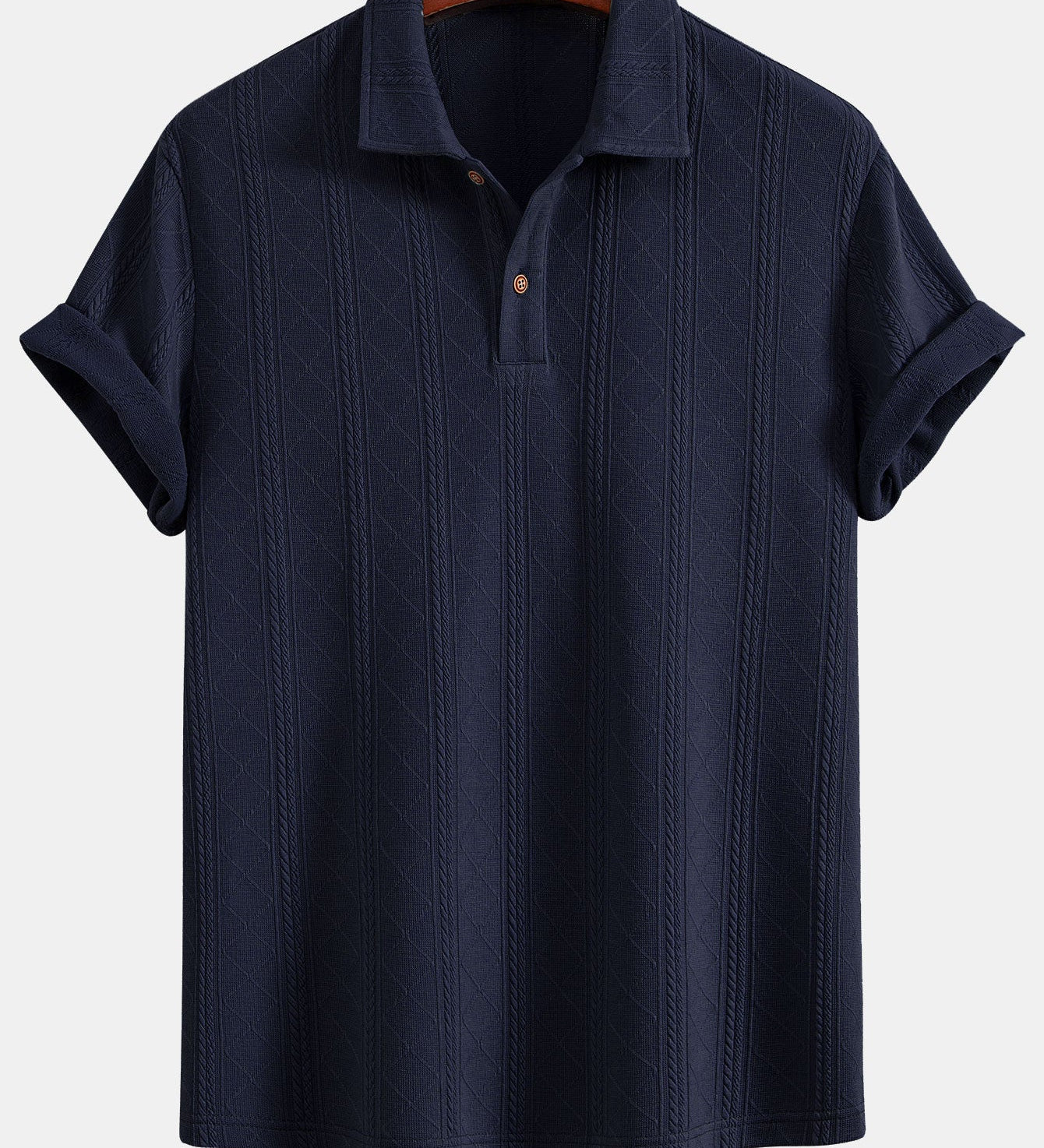 Geometric Knit Polo Shirt with Rhombus Texture