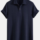 Geometric Knit Polo Shirt with Rhombus Texture