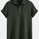 Geometric Knit Polo Shirt with Rhombus Texture