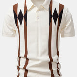 Geometric Stripe Jacquard Knit Polo Shirt