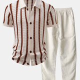 Striped Eyelet Knit Top & Straight-Leg Linen Trousers