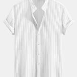 Textured Stand Collar Shirt with Striped Swim Shorts