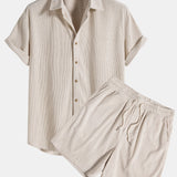 Short-Sleeved Corduroy Button Up Shirt & Shorts