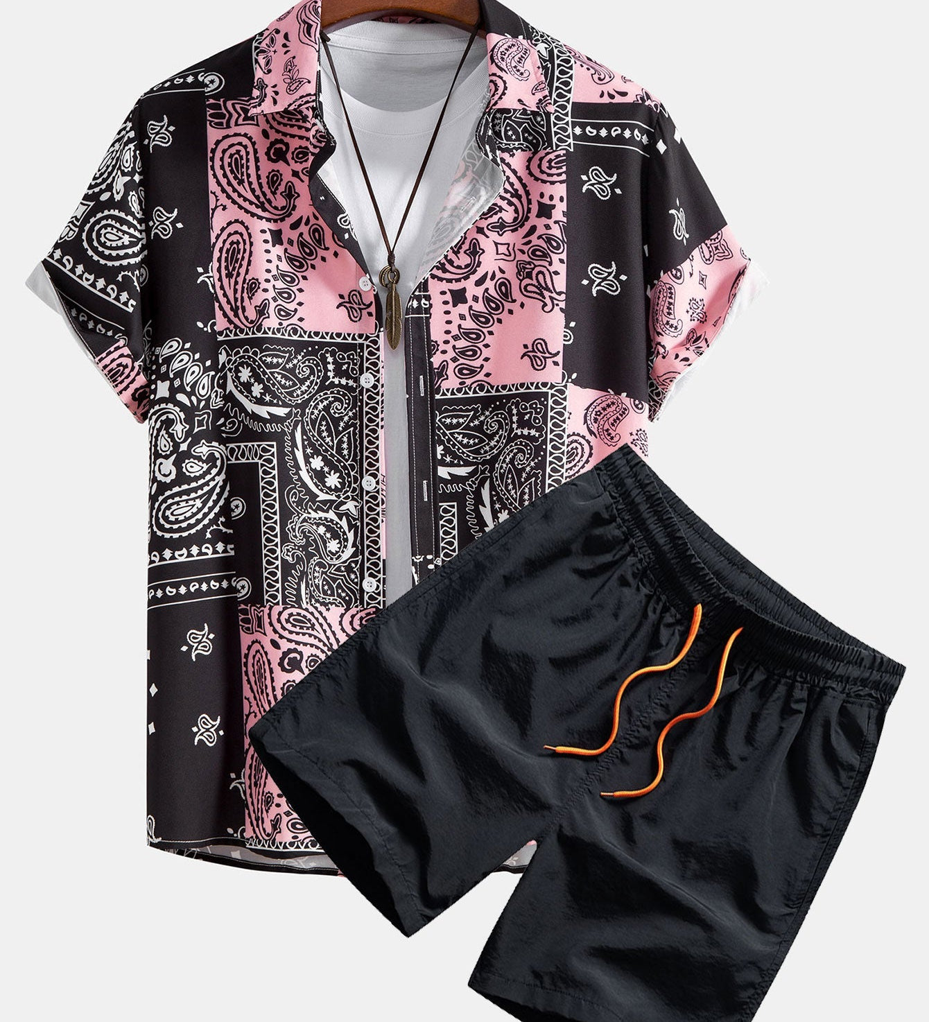 Paisley Print Button-Up Shirt with Matching Swim Shorts - Unique Pattern Design