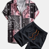 Paisley Print Button-Up Shirt with Matching Swim Shorts - Unique Pattern Design
