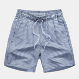 Textured Stand Collar Shirt with Striped Swim Shorts