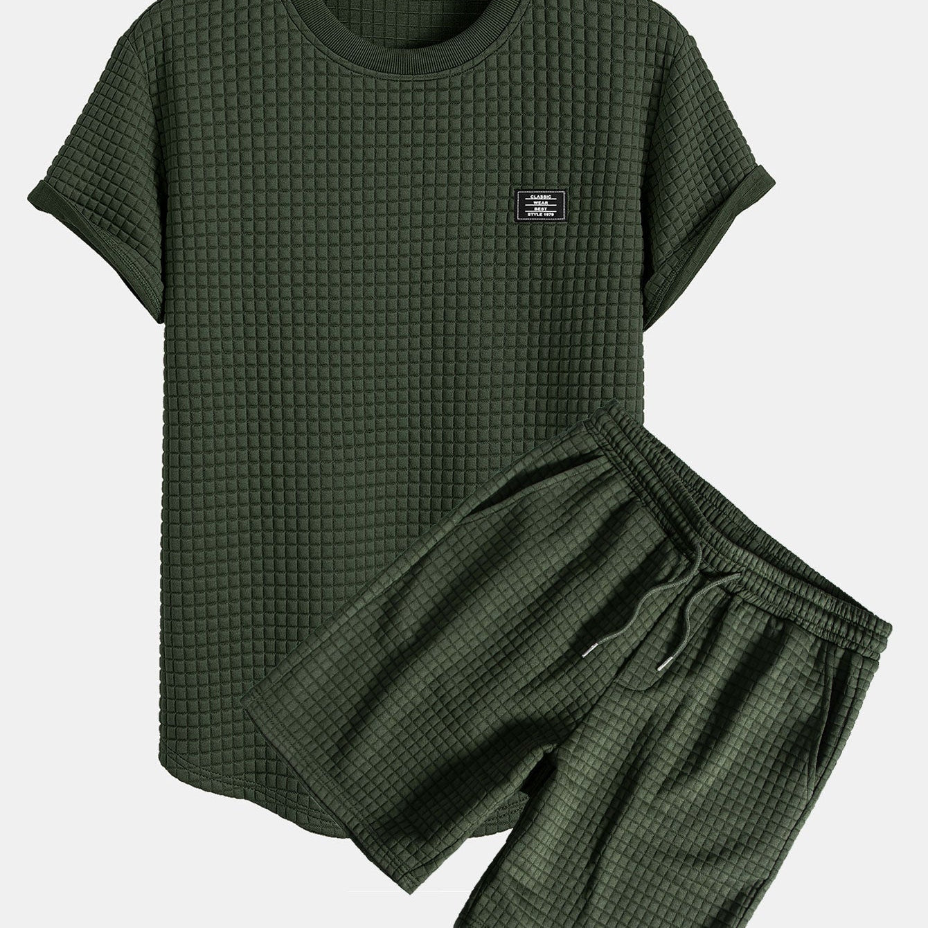 Short Sleeve Waffle Knit T-Shirt with Arc Hem & Matching Shorts