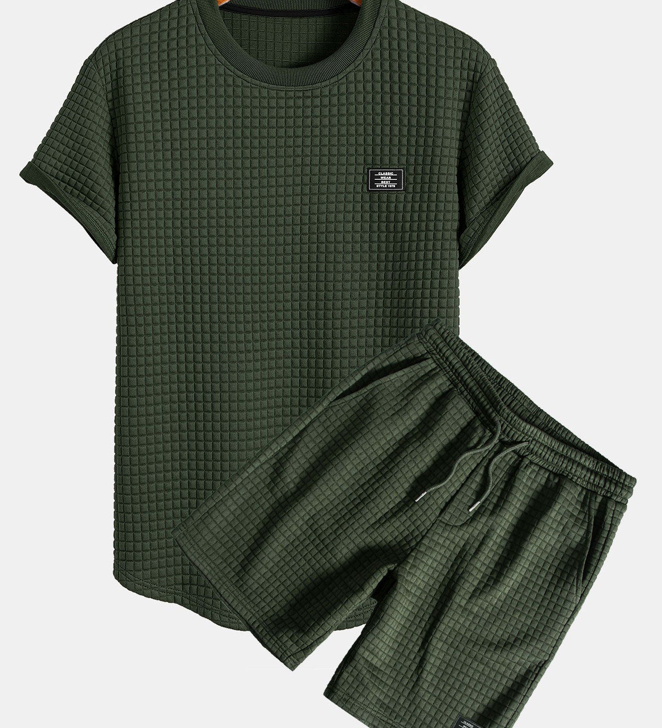 Short Sleeve Waffle Knit T-Shirt with Arc Hem & Matching Shorts