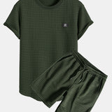 Short Sleeve Waffle Knit T-Shirt with Arc Hem & Matching Shorts