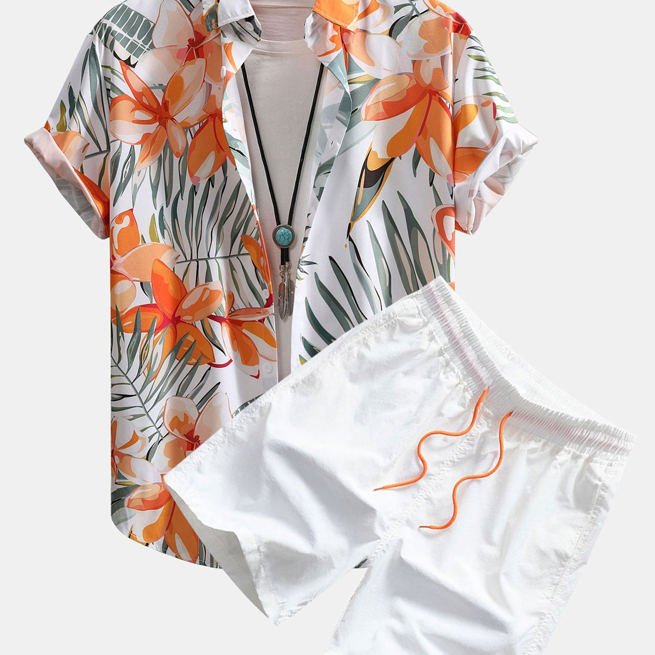 Floral Print Button-Up Shirt and Swim Shorts Set