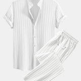 Textured Stand Collar Top & Straight-Leg Trousers