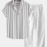 Striped Button-Up Shirt and Straight-Leg Linen Pants Set