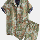 Floral Jacquard Cuban Shirt and Shorts Set