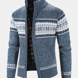 Geometric Pattern Zip-Up Sweater