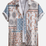 Scarf Print Button-Up Shirt with Matching Swim Shorts