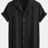 Floral Patterned Jacquard Cuban Shirt with Checkerboard Design