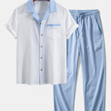 Textured Cuban Shirt with Contrast Details & Straight-Leg Trousers