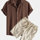 Geometric Jacquard Cuban Shirt with Linen-Cotton Blend Shorts