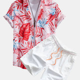 Tropical Print Button-Up Shirt with Matching Swim Shorts