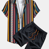 Geometric Print Button-Up Shirt and Swim Shorts Set